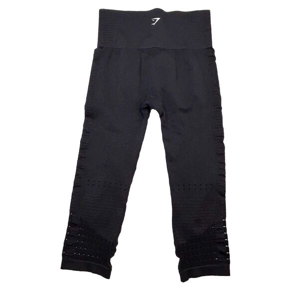 Gymshark Black Leggings Cut Out Moto Motorcycle Womens XS 18” Inseam Crop Length - Picture 2 of 10